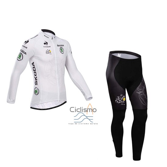 Tour DE Francia Ropa Ciclismo Culotte Largo 2014 Hombre Mangas Largas Blanco